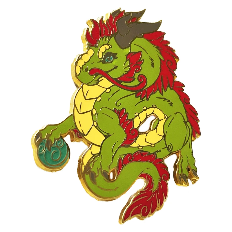 Factory A Beautiful Green Dragon Pin High Quality A Handsome Dragon With a Red Mane Gold Metal Badge Make An Enamel Pin For Gift