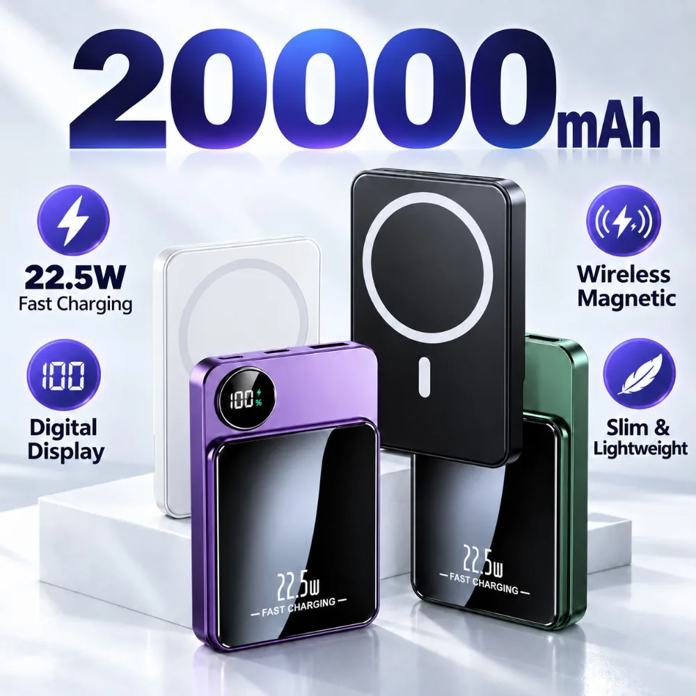 22.5W High Speed Fast Charging 20000mAh Ultra Thin Magnetic Wireless Portable External Battery For Supported Smart Mobile Phones