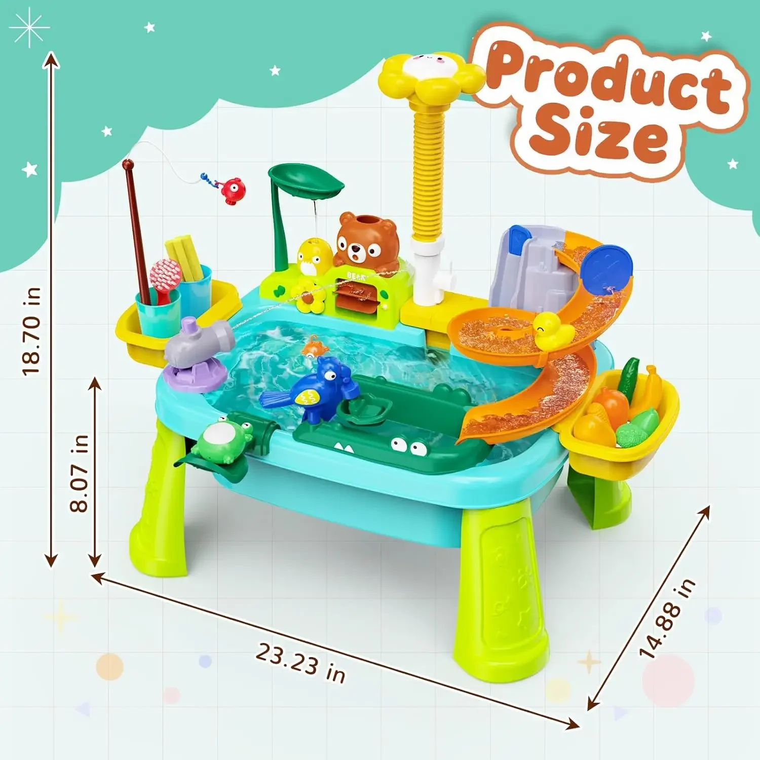 Mesa de agua para niños pequeños con bomba de agua, mesa de arena y agua para niños de 4 a 8 años, juego de pesca, juguetes de verano para patio trasero al aire libre