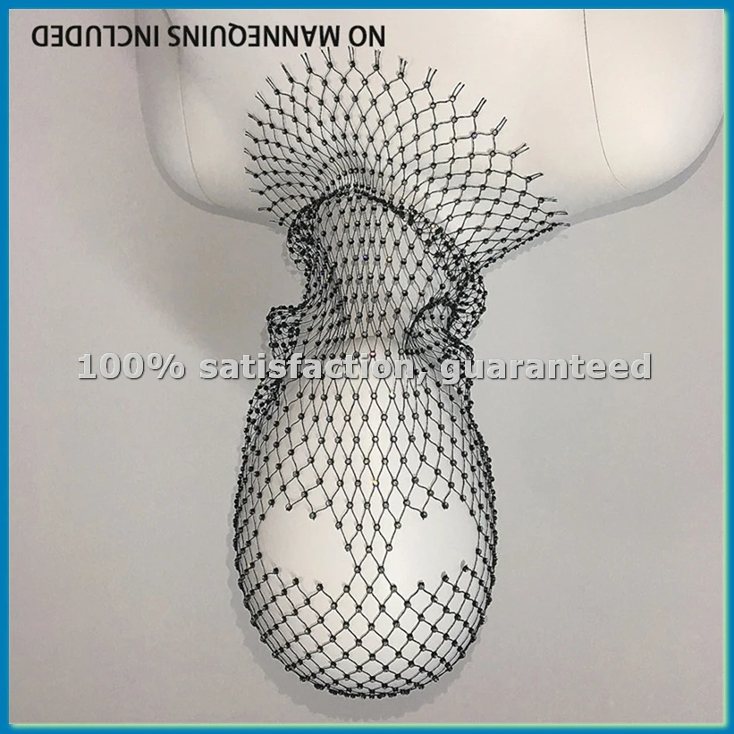 Jeweled Rhinestone Mesh Mask Sparkling Carnival Headpiece Nightclub Accessories for Women Black-ABFB