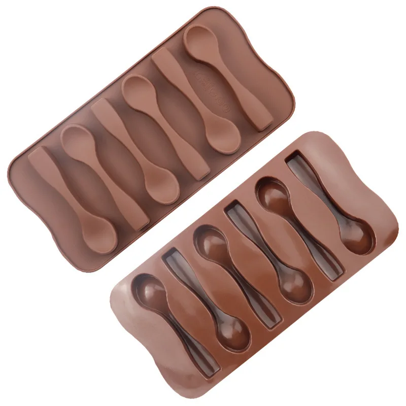 Silicone chocolate mold with 6 spoons and spoons, ice tray mold, food grade material, easy to demould