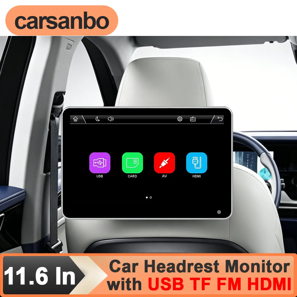 Carsanbo HD 11.6 Inch Car Headrest Monitor Touch Screen MP5 Player Rear Seat Screen with USB TF FM HDMI Type-C Input Mirror Link