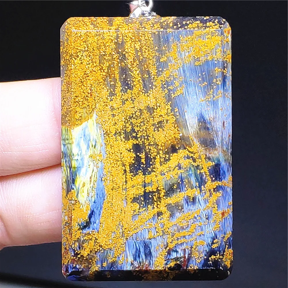 Natural Blue Yellow Pietersite Rectangle Pendant 249x32x8mm Women Men Pietersite Namibia Necklace Jewelry AAAAAA