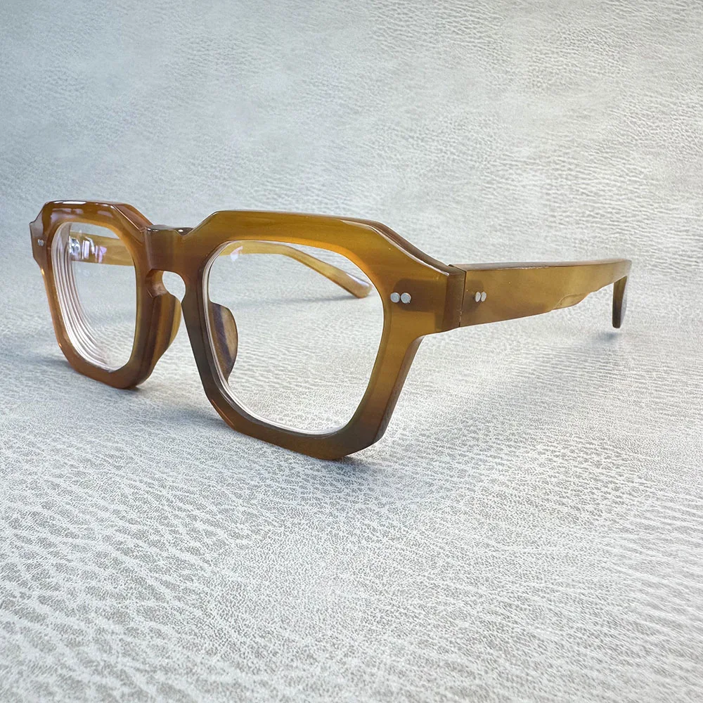 Eyeglass Frames Vintage Square Oversize Optical Eyeglasses Thick Handmade Light Coffee Horn Reading Prescription Glasses Frames