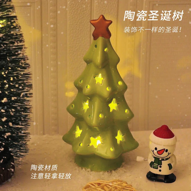 2026Christmas Ceramic Christmas Tree Night Light for Bedroom Dorm Bedside Lamp Christmas Gift