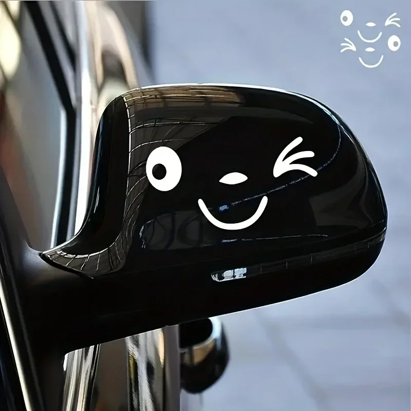 2pcs Cute Cartoon Smiling Face Car Stickers For Motorcycle Truck Rearview Mirror Your