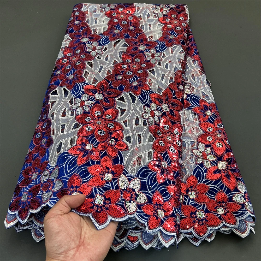 

African Nigerian Embroidery Lace Fabric, High Quality, French Tulle, Wedding Party Dress, Water Soluble Sequins, 5Yards, 2025