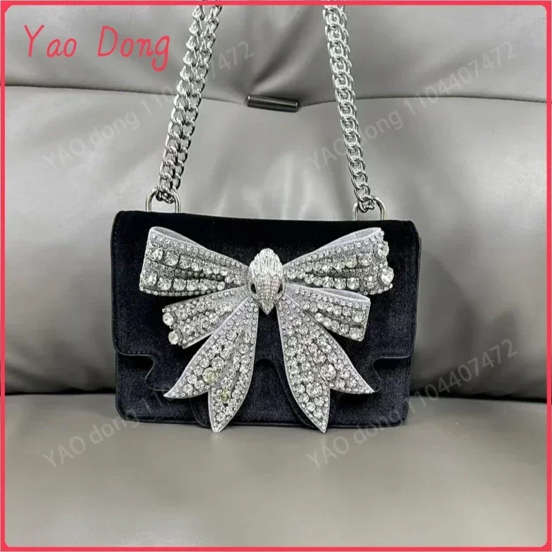 Yao Dong Luxury brand small bow bag for women fashion Butterfly set diamonds designer mini chain flap shoulder crossbody bags pa