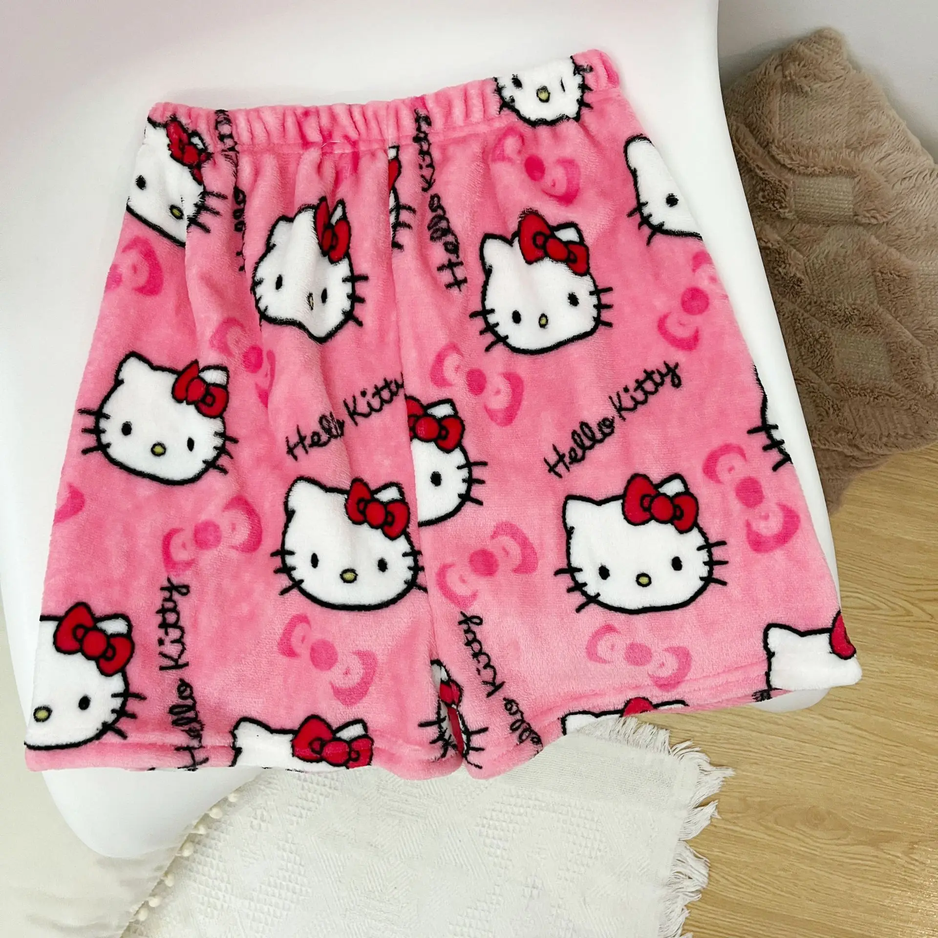 Hello Kitty Cute Shorts Women Cute Cartoon Flannel Pajama Pants Soft  Women Kawaii Summer Casual Home Trousers Birthday Gifts