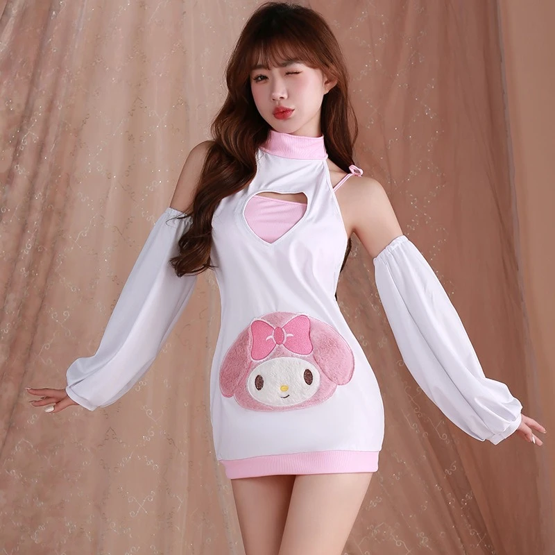 Miniso's 2D شخصية لطيف أرنب التطريز الرقبة والوركين خارج الكتف مثير الملابس الداخلية فتاة حلوة ومثيرة نقية