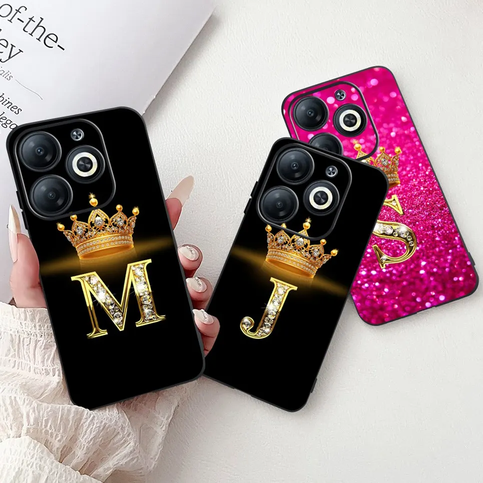 For Infinix Smart 8 smart8 Luxury Crown Letters Painting Cover Soft Silicone Clear Cases For Infinix X6525 Bumper Anti-knock