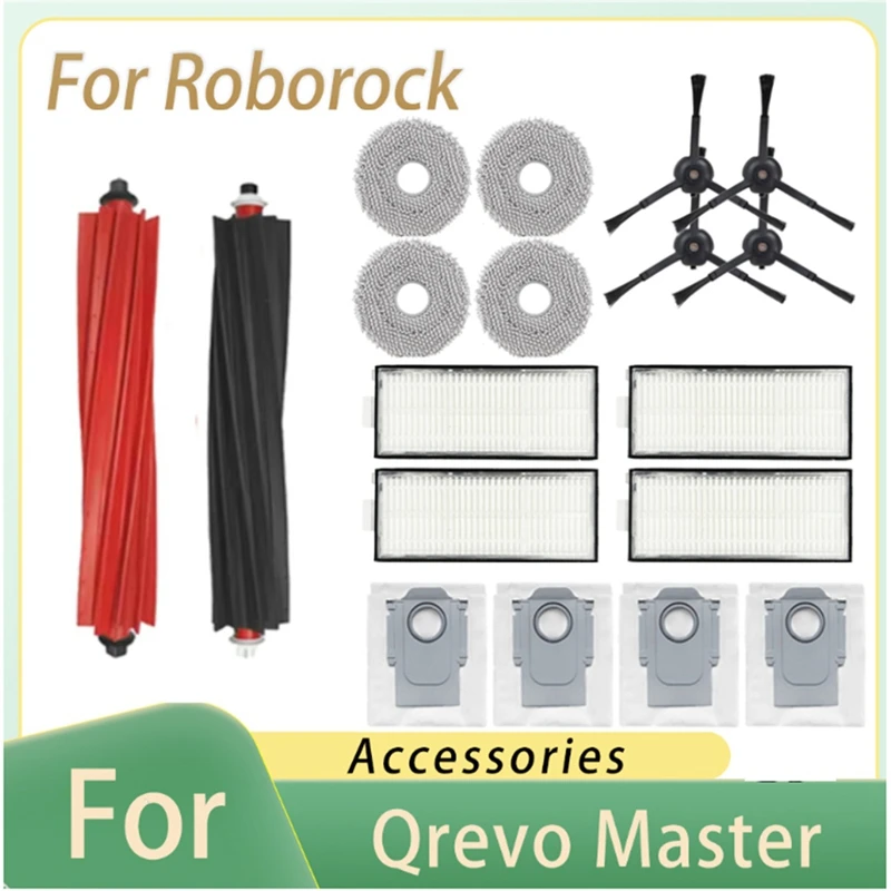 18PCS For Roborock Qrevo Master/V20/P10S Pro Vacuum Cleaner Accessories Main Side Brush HEPA Filter Mop Pads Dust Bag