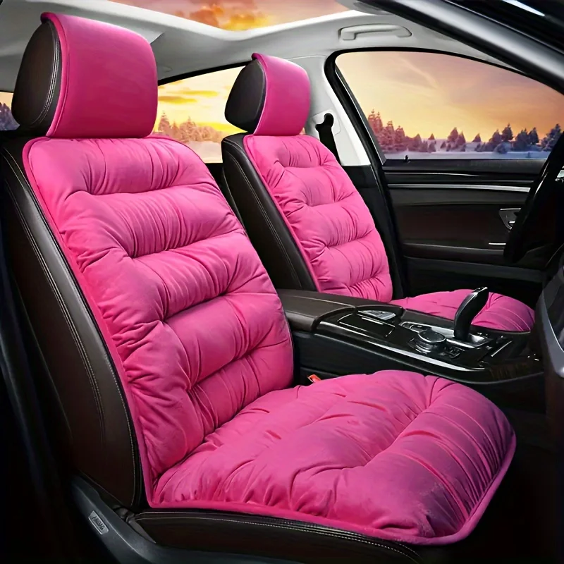Luxuriöses Plüsch-Autositzkissen – 1 Stück dicker, warmer Vordersitzbezug mit Rückenlehne, universelle Passform, pflegeleicht, bequem, für den Winter – Detail 11