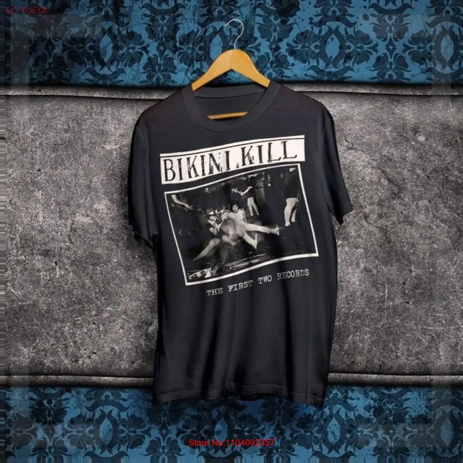 Camiseta Bikini Kill The First Two Record, color negro, VK07795, estilo vintage, lavado, informal, elástico, versátil, ropa de diseñador