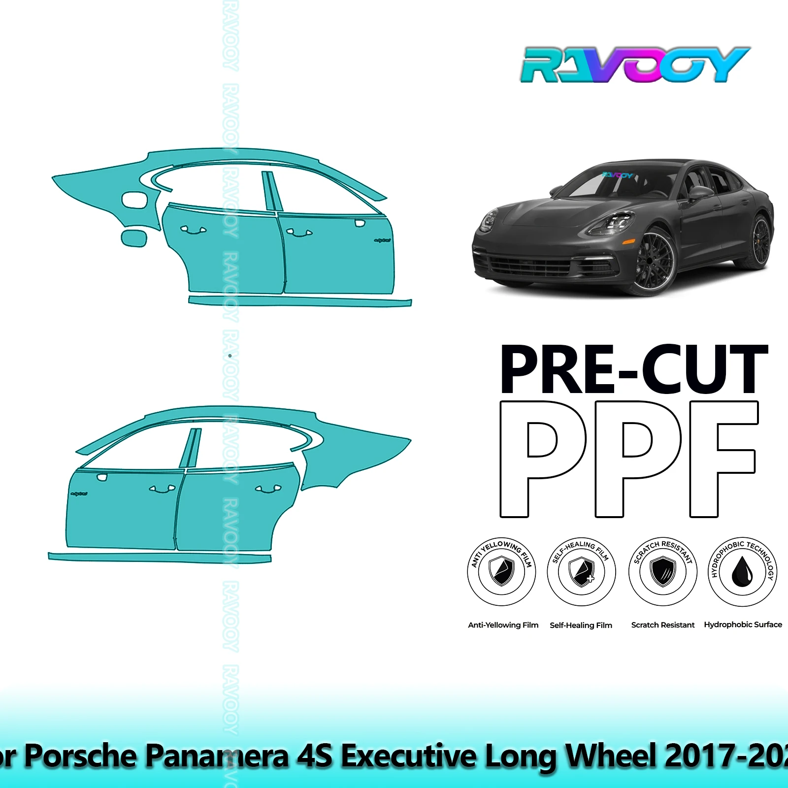 

For Porsche Panamera 4S Executive Long Wheel 2017-2020 8.5mil Pre-Cut PPF Door & A/B Pillar Kit TPU Paint Protection Film Set