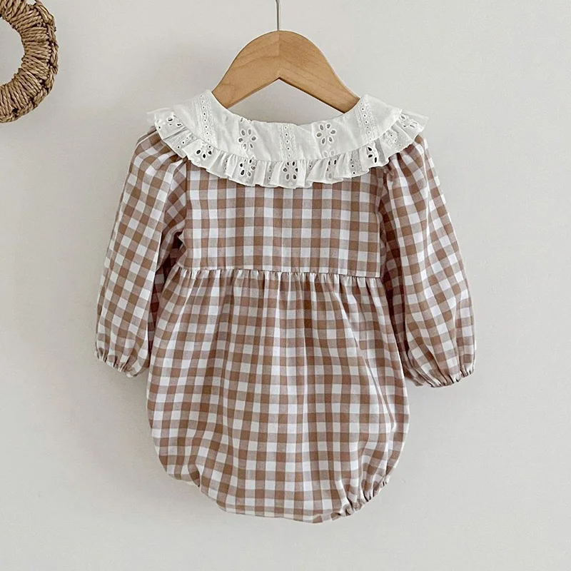 Newborn Kids Baby Girls Long Sleeve Sweet Grid Princess Rompers New Autumn Infant Kids Baby Girls Rompers Clothes