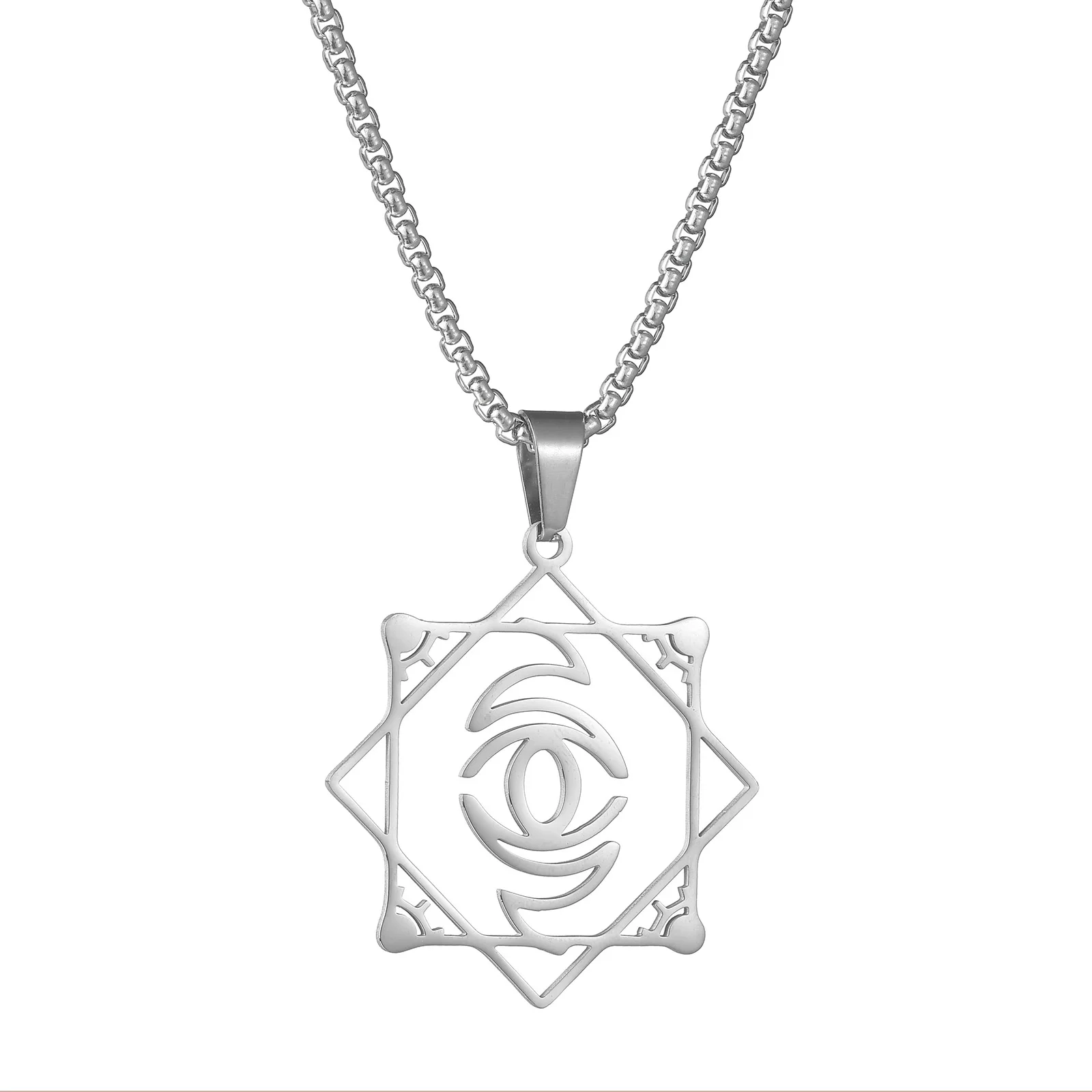 Diamon Personalized Customized Geometry LOGO Name Image Necklace Pendant Kid's Art Stainless Steel Design Family Jewelry Gift