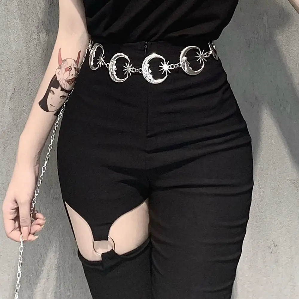 Fashion Vintage Hip Hop Style Womans Belt Punk Waist Chain Moon Star Waistband Dress Cummerbands