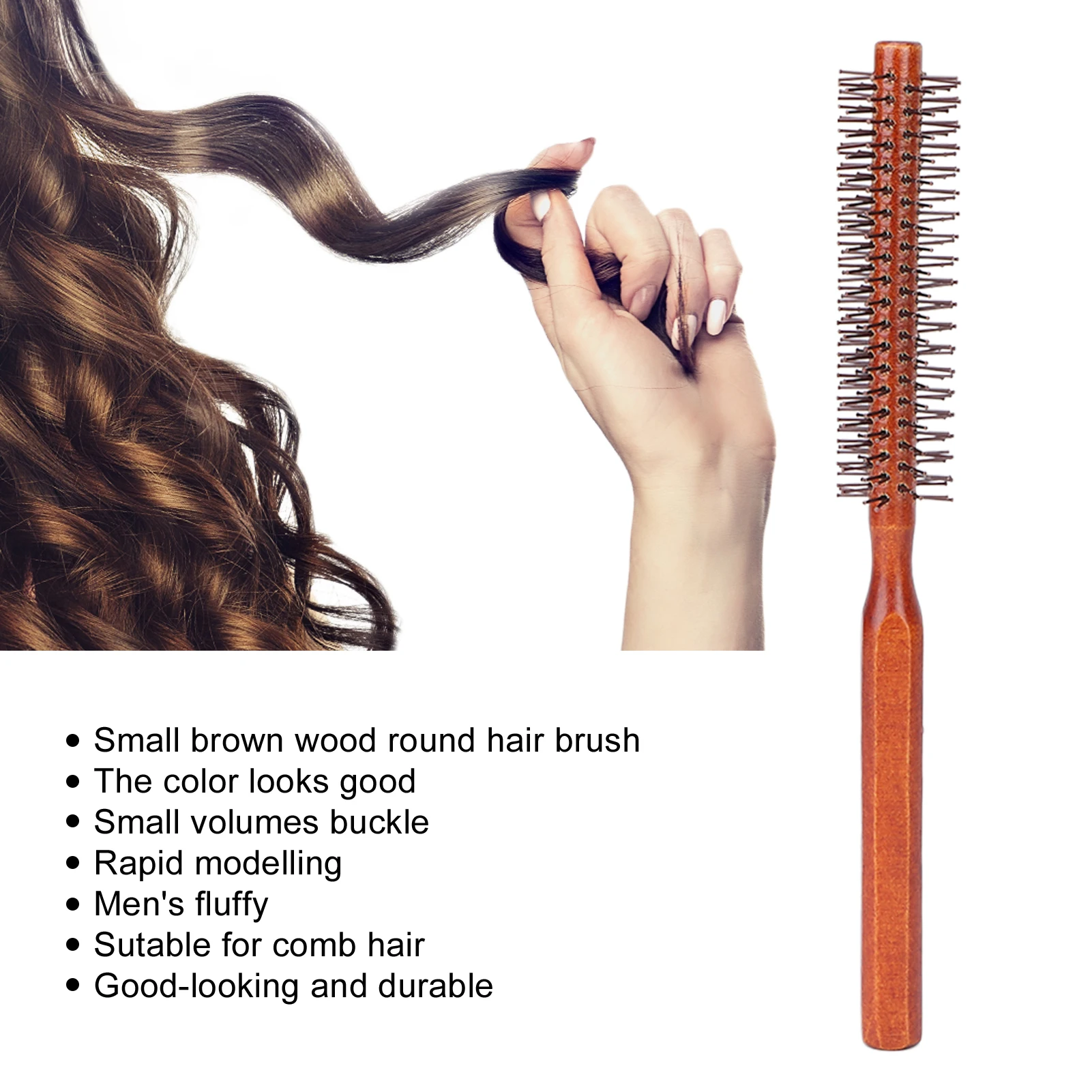Round Hair Brush Curling Roller Hairbrush Small Wood Brush Unisex Curling Styling Brush for Blow Drying Home Use