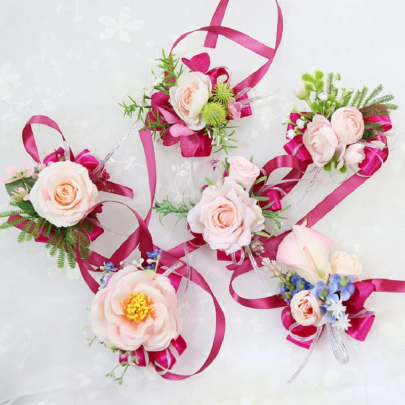 Boutonniere and Wrist Corsag, Material do casamento, Arte floral, Rosa simulação, Ferradura, Peônia, Peito, Mão, 404