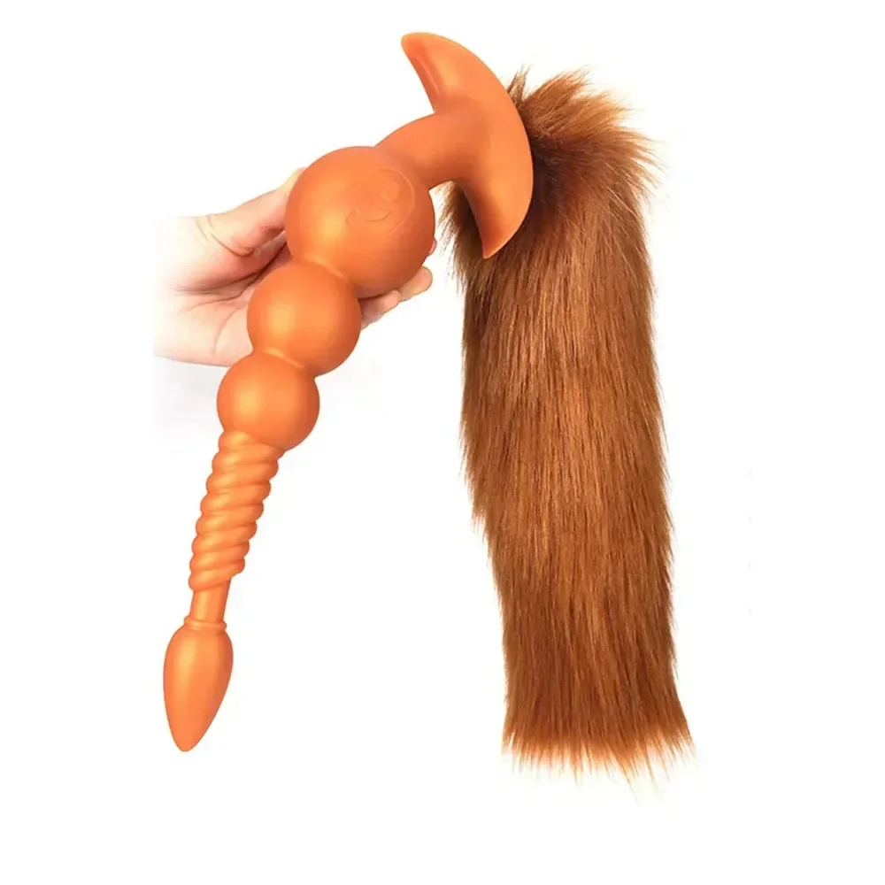 Enormes cuentas anales de 10cm, Juguetes sexuales de Cosplay BDSM, tapón Anal suave de silicona con cola, bolas de dilatación Anal para masaje de próstata para hombres y mujeres