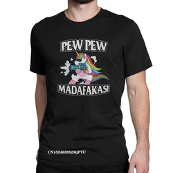 Engraçado pew pew madafakas camisetas masculinas camisetas unicórnio humor camiseta harajuku gola redonda camisetas roupas de algodão