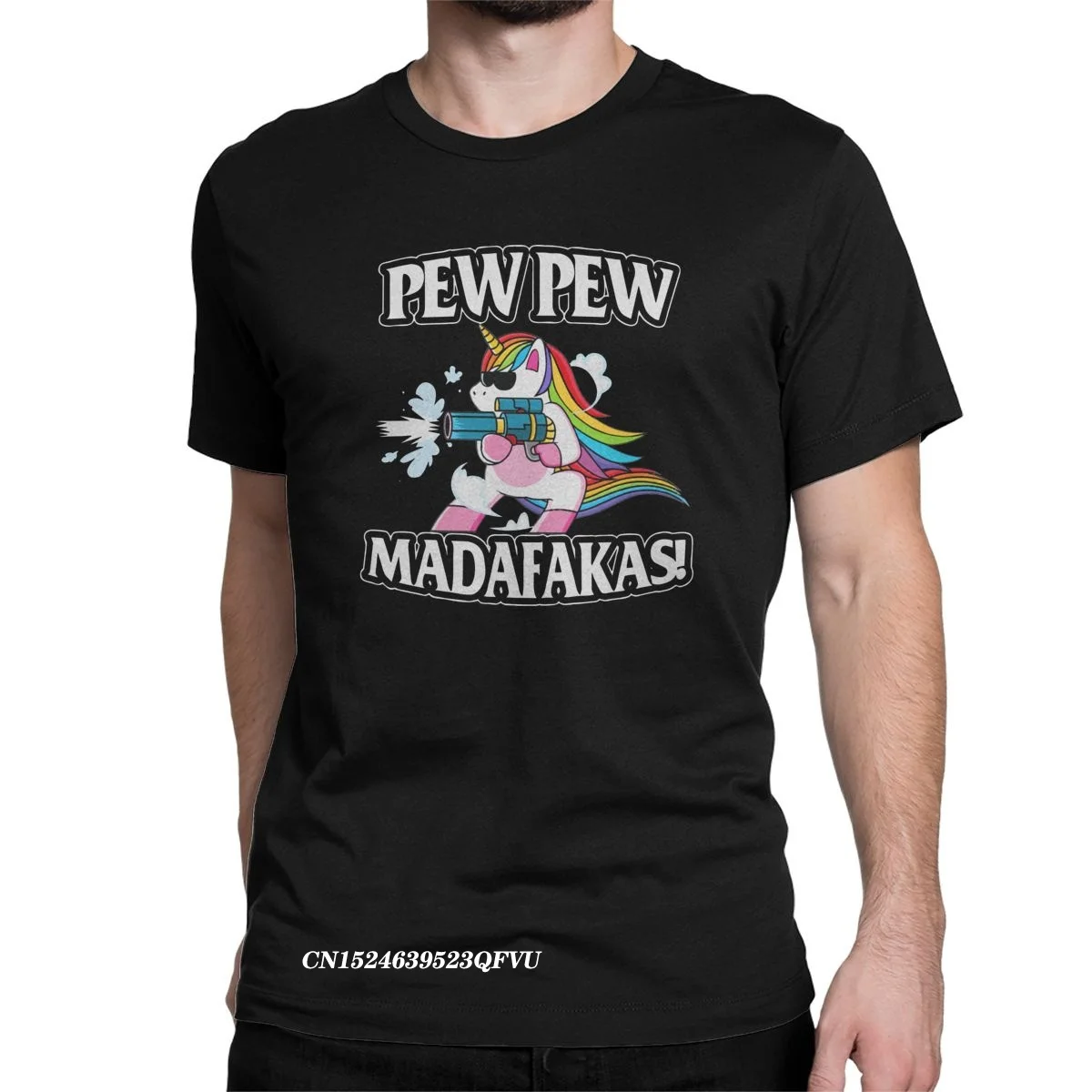 Funny Pew Pew Madafakas Men's Tops T Shirts Unicorn Humor Tee Shirt Harajuku Round Collar T-Shirts Cotton Clothes