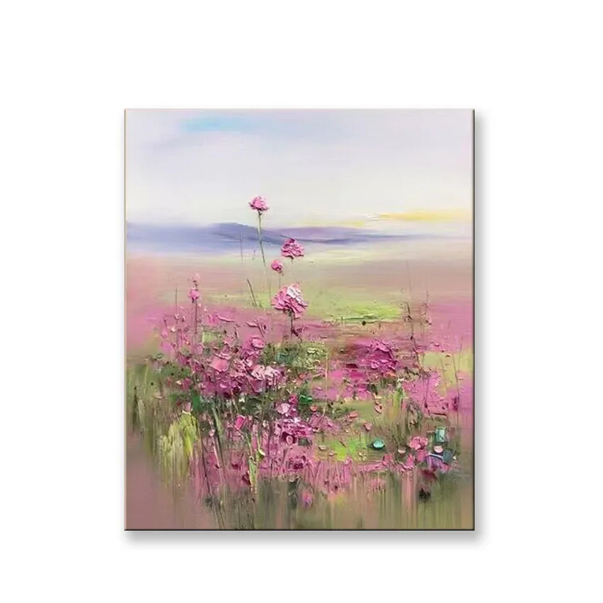 Pink Flowers Abstract Landscape Hand Drawn Oil Painting Nordic Living Room Decoration Painting Bedroom And Sofa Hanging Painting