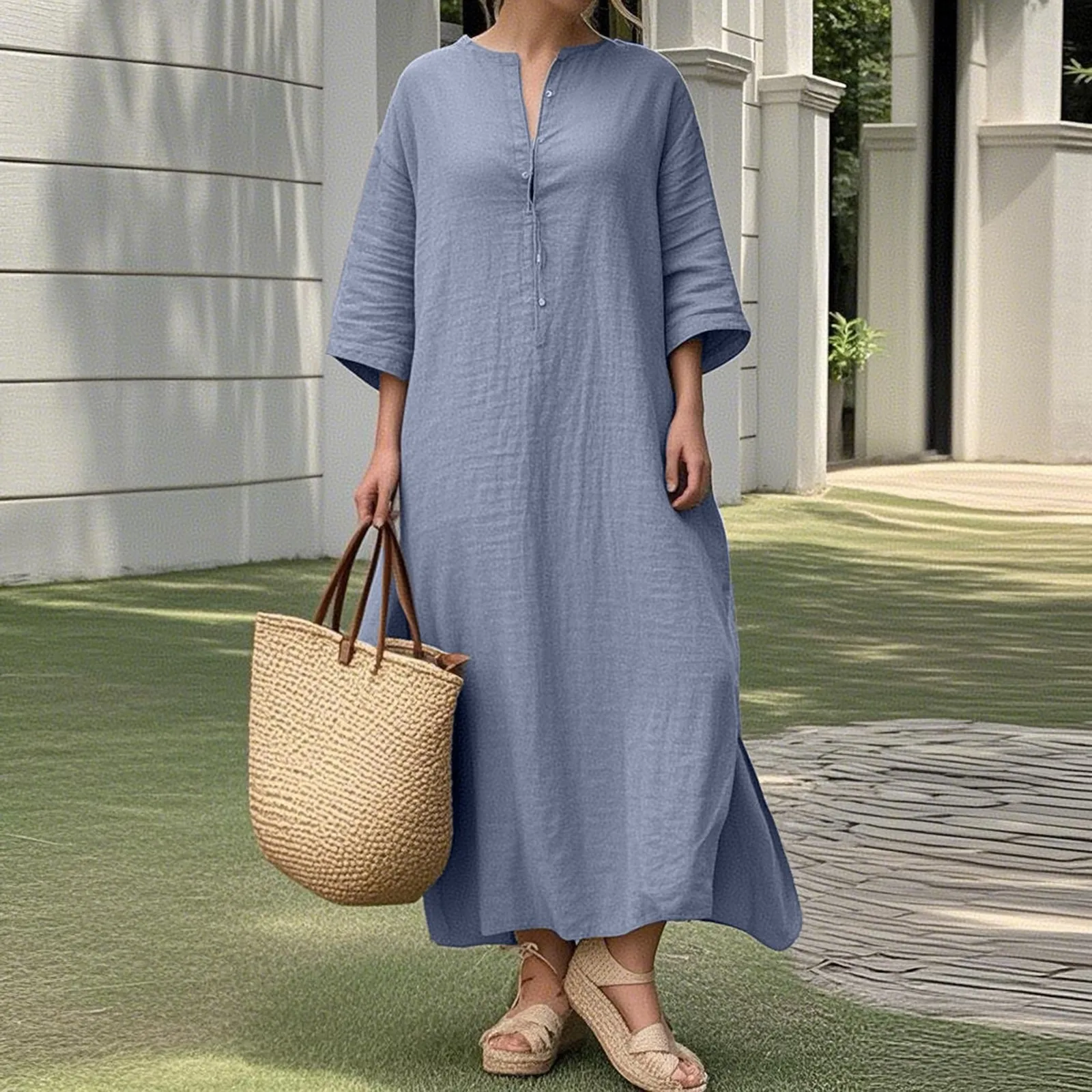 

Ladies' Fashionable Casual Solid Color Long Irregular Dress Shirt Collar Button Casual Dress Summer Dresses Woman Vestidos