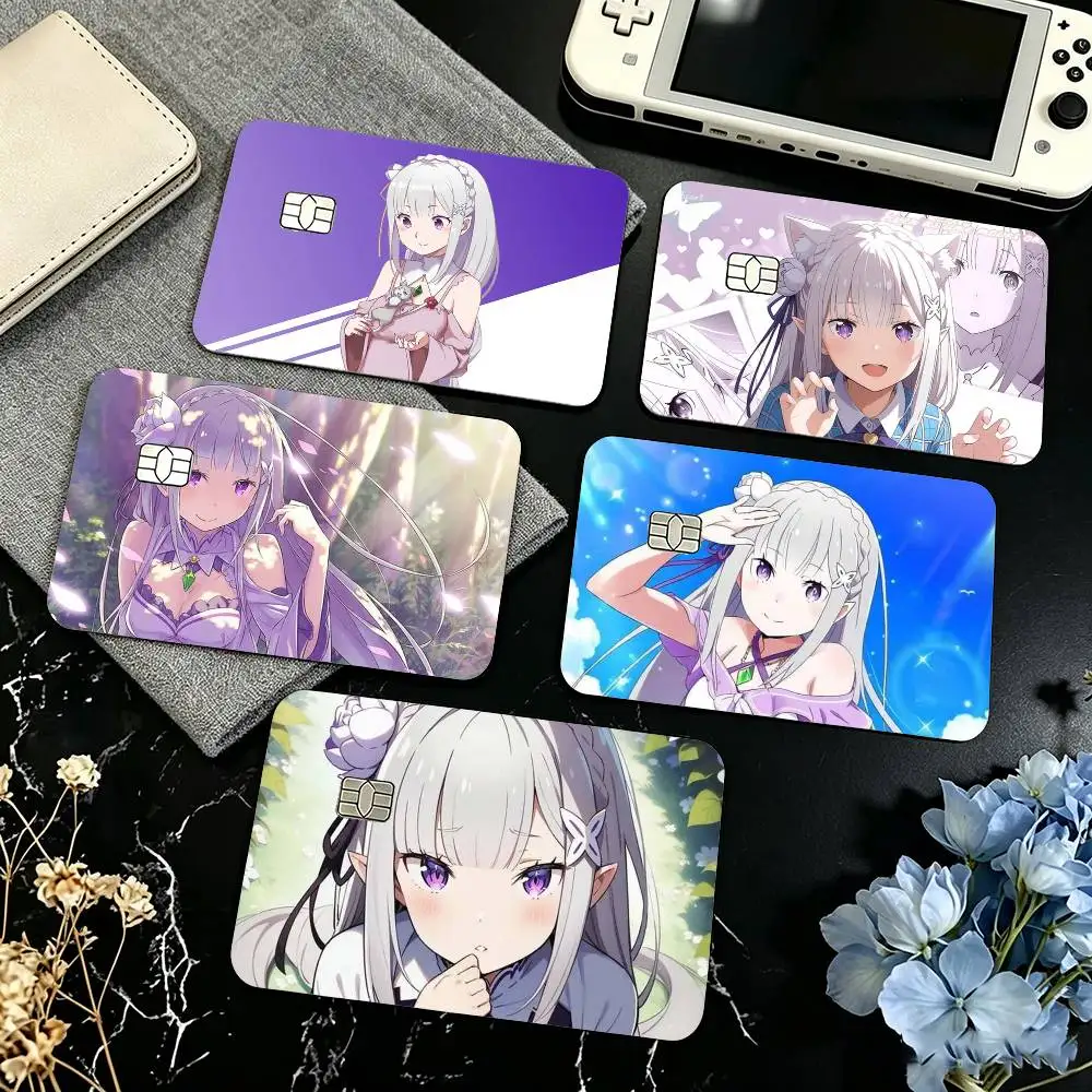 Anime R-ReZERO E-Emilia  Credit Card HD Stickers Small Chip Waterproof Sticker Game Card Decal Gift