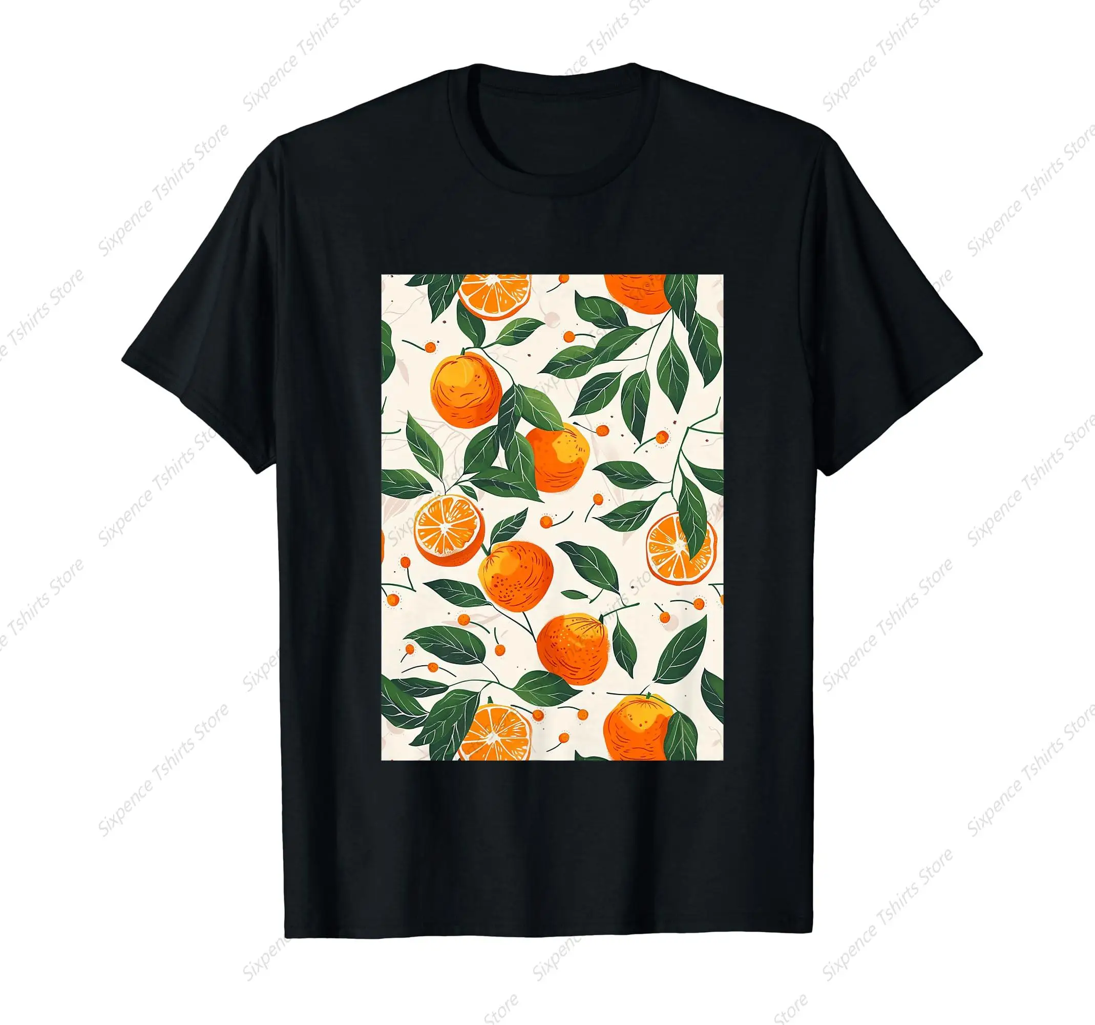 Minimalist Tangerine Fruit Pattern Art T-Shirt