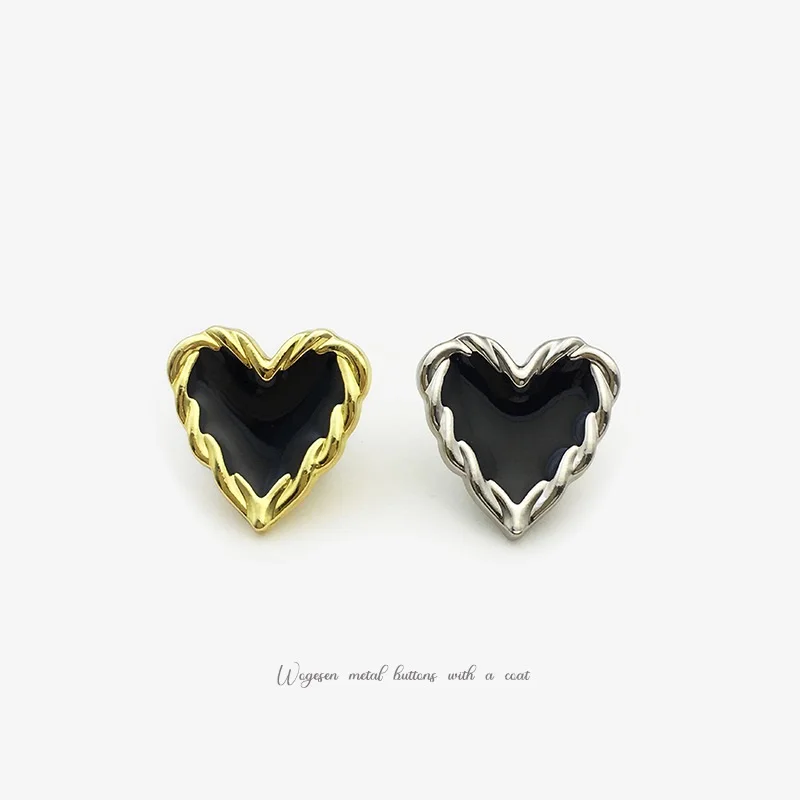 

10PCS Metal Peach Heart Buttons Threaded Love Heart Women's Tops Buttons Jackets Suits Accessories Sweaters Heart Buttons Access