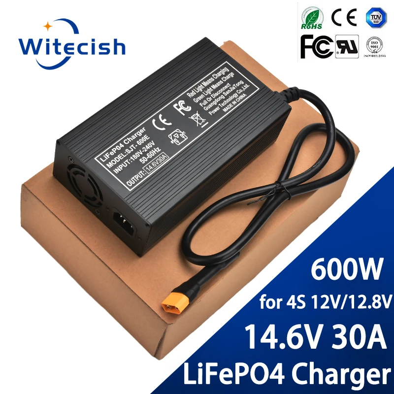 14.6V 30A Lifepo4 Fast Charger 4S 12V 12.8V Iron Phosphate Solar Energy Storage RV Golf Cart Battery Charger Alligator Clip