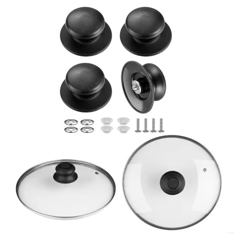   4pcs Multipurpose Pot Lid Knobs Replacements Handles Home Accessory for Kitchen Supplies Cookware Pot Lid Black