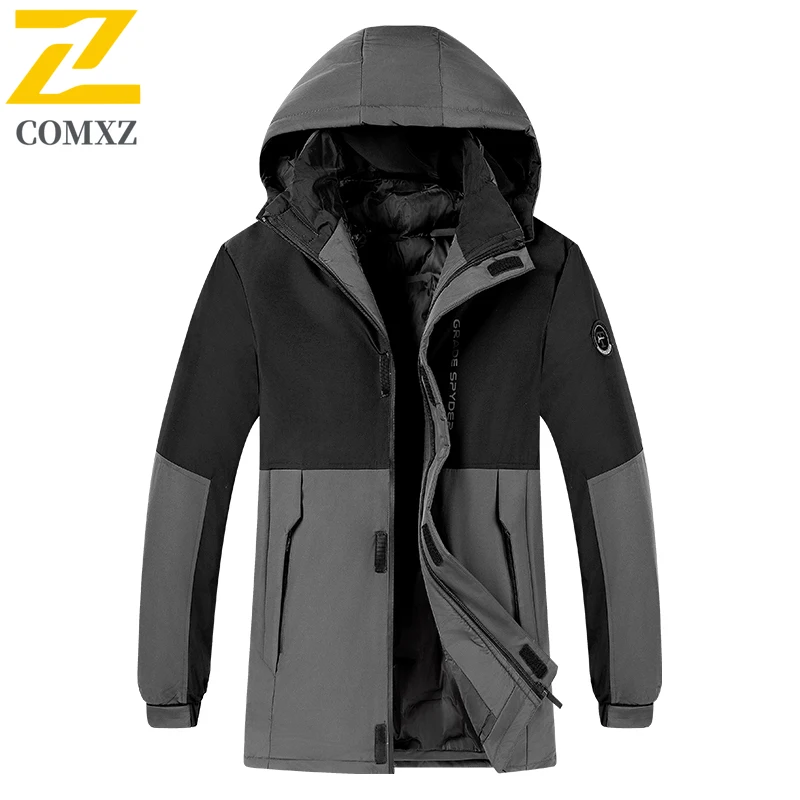 

Мужская хлопковая куртка COMXZ, издание 2025 года, хлопковая толстая защита от холода, теплое пальто среднего и длинного с капюшоном, зимняя одежда для отдыха на открытом воздухе