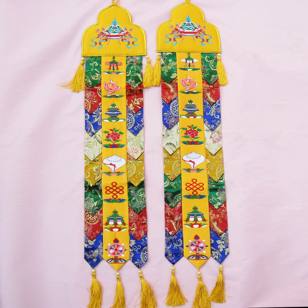 120cm Buddhist HOME Temple hall decoration Embroidery Eight Auspicious Wall hang Sutra Prayer flag FOPAN 2p