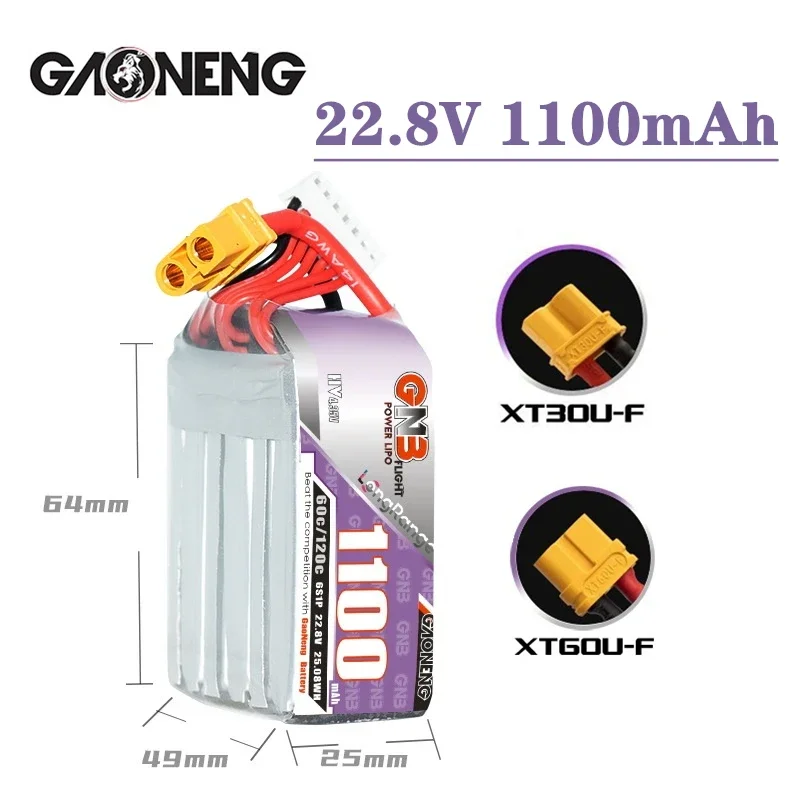 

GNB 6S 22.8V 1100mAh 60C/120C Lipo Battery For FPV Racing Drone RC Models Multicopter Frame Parts HV XT30/XT60 22.8V Battery