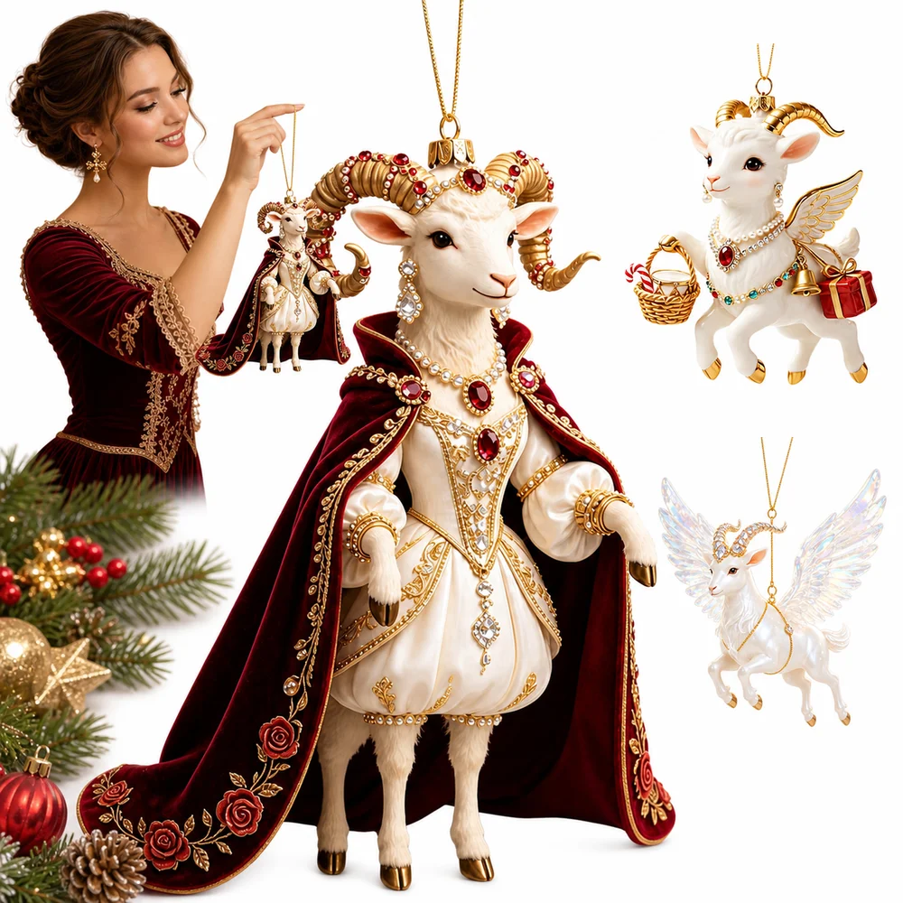 3/4/5PCS 2D Flat Goat Hanging Ornament Shining Artificial Rhinestone Animal Hanging Decoration Acrylic Simulation