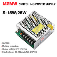MZMW 15W 25W Switching Power Supply 5V 12V 24V Mini Size 110V 220v AC/DC Ultra-thin SMPS LED Driver Adapter S-25-5 S-25-12