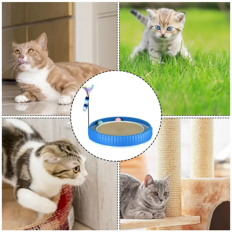 3 In 1 Round Cat Turntable Scratcher Board Multifunctional Cat Scratcher Lounge Bed And Teaser Toy Keeps Your Cat Entertained