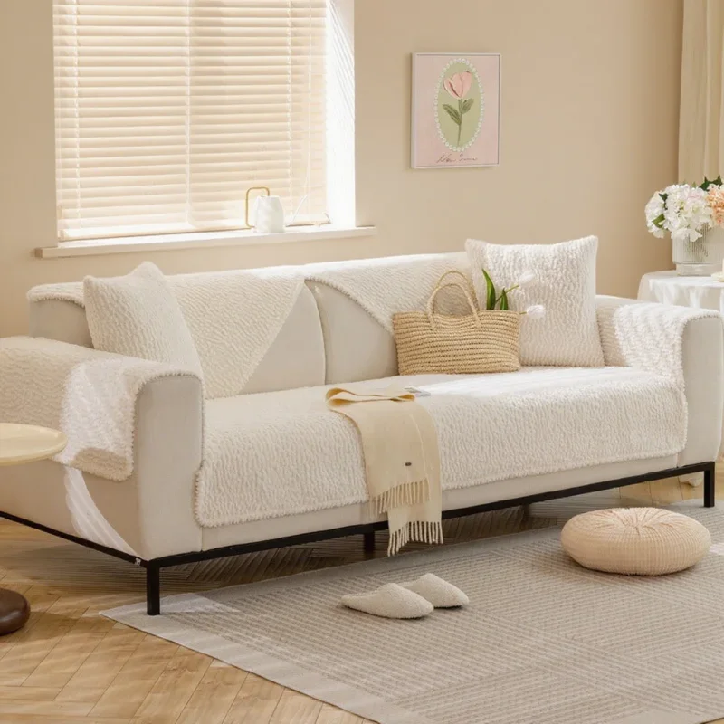 1pc Non slip cover universal segmented sofa cover plush sofa cover soft thick quilted plush velvet for living room use
