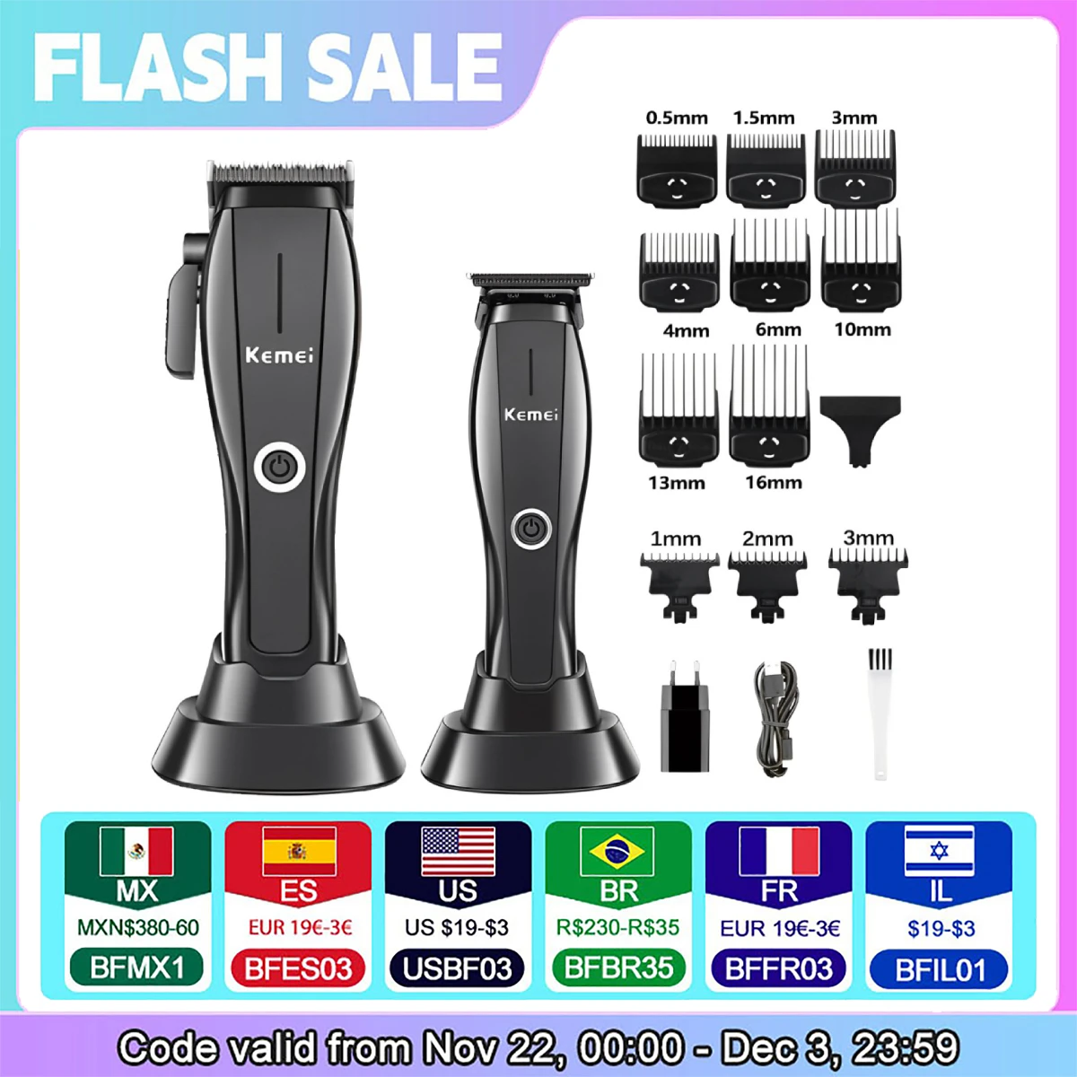 Kemei Hair Clipper Professional Hair Clipper with Charging Base Haircut Machine Brushless Motor Trimmer for Men KM-2286 KM-2295