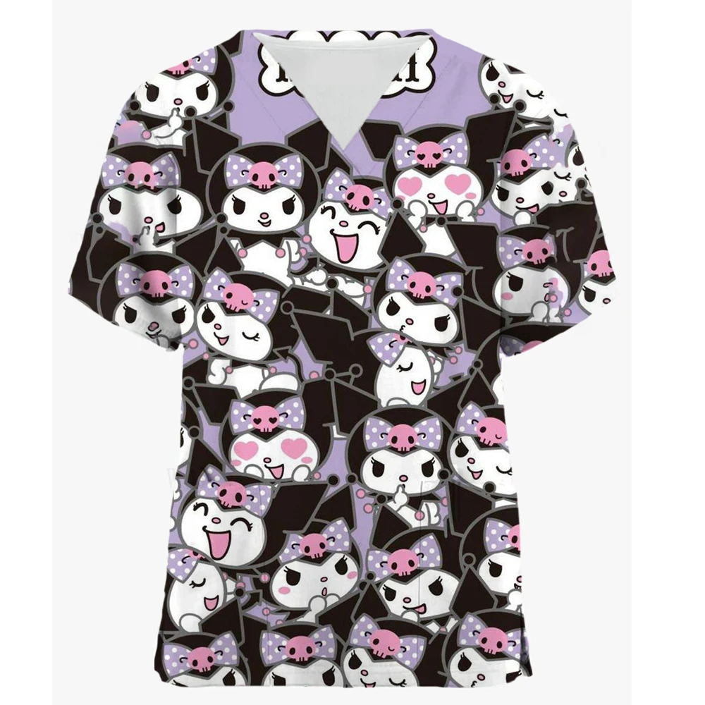 

Medical Blouse Clinic Hospital Workwear Healthcare Nurse Coulomi Hello Kitty Print Uniform Carer Working Short Sleeve Tops Women