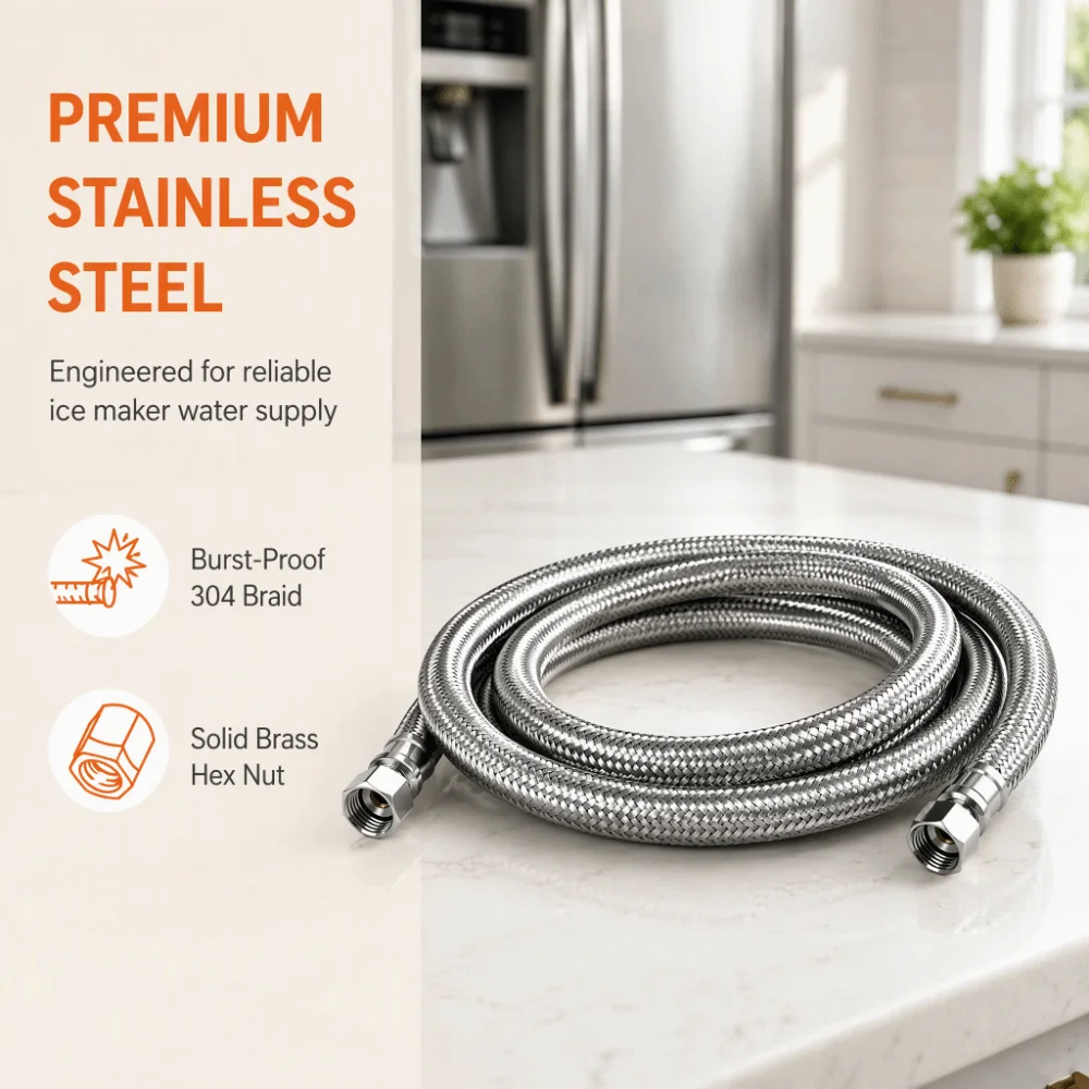1.8M-9.2M Ice Maker Hose Brass Nut Brushed Finish 1/4 Inch Compression Hose High Pressure Resistant 1/4