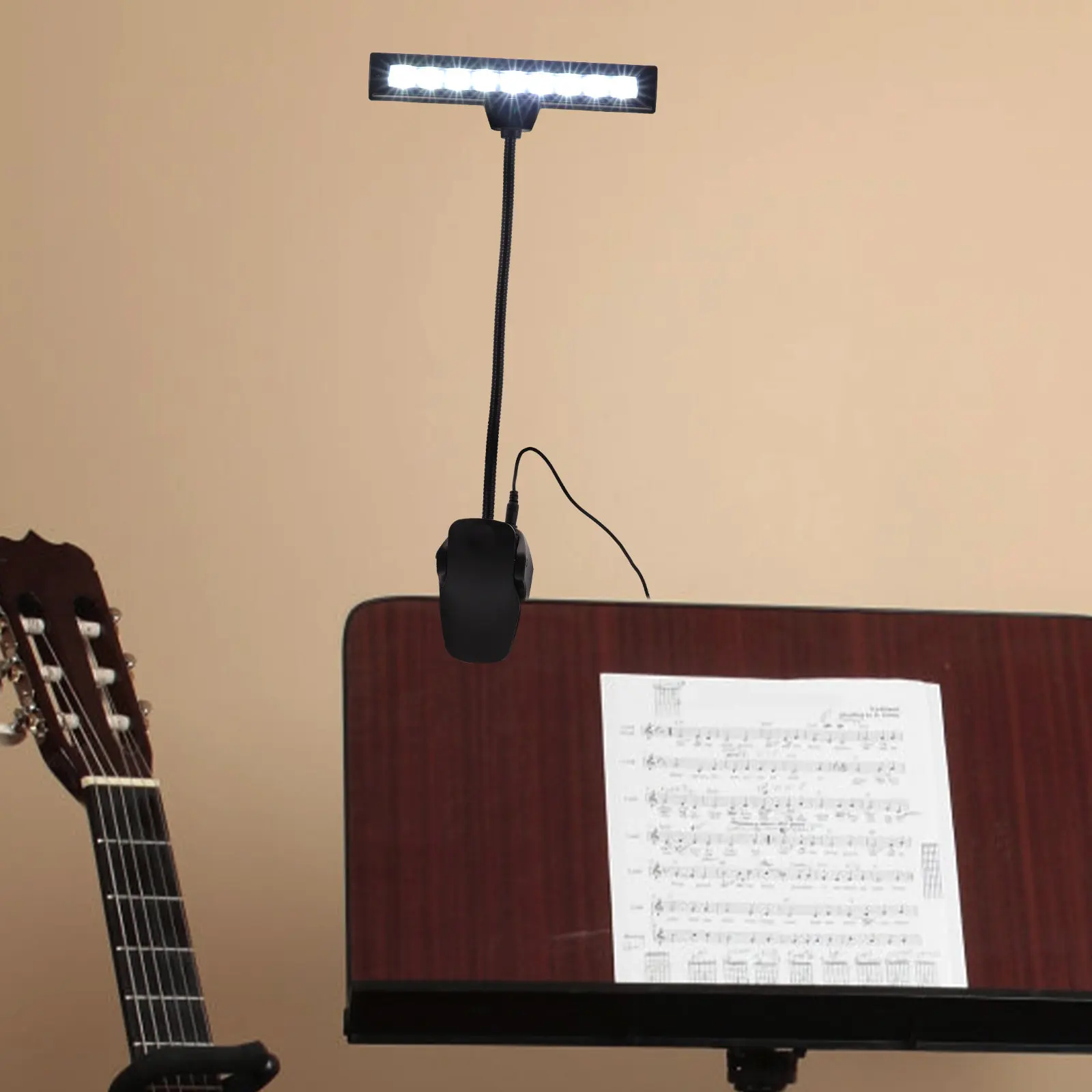 9 LED Music Stand Lamp Clip on Style Flexible Metal Hose Fully Adjustable Brightness Music Light for Orchestra Desk Reading