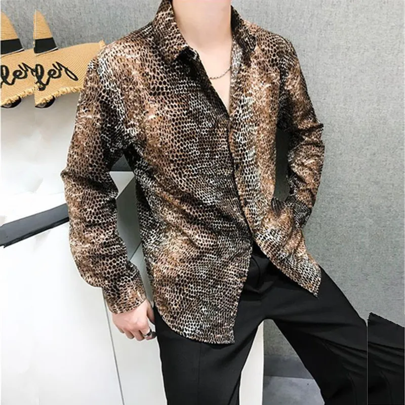 

Y2K Autumn New Mens Vintage Snakes Skin Striped Shirt Fashion Casual Luxury Shirt Long Sleeve Hawaii Shirts Men Chemise Homme