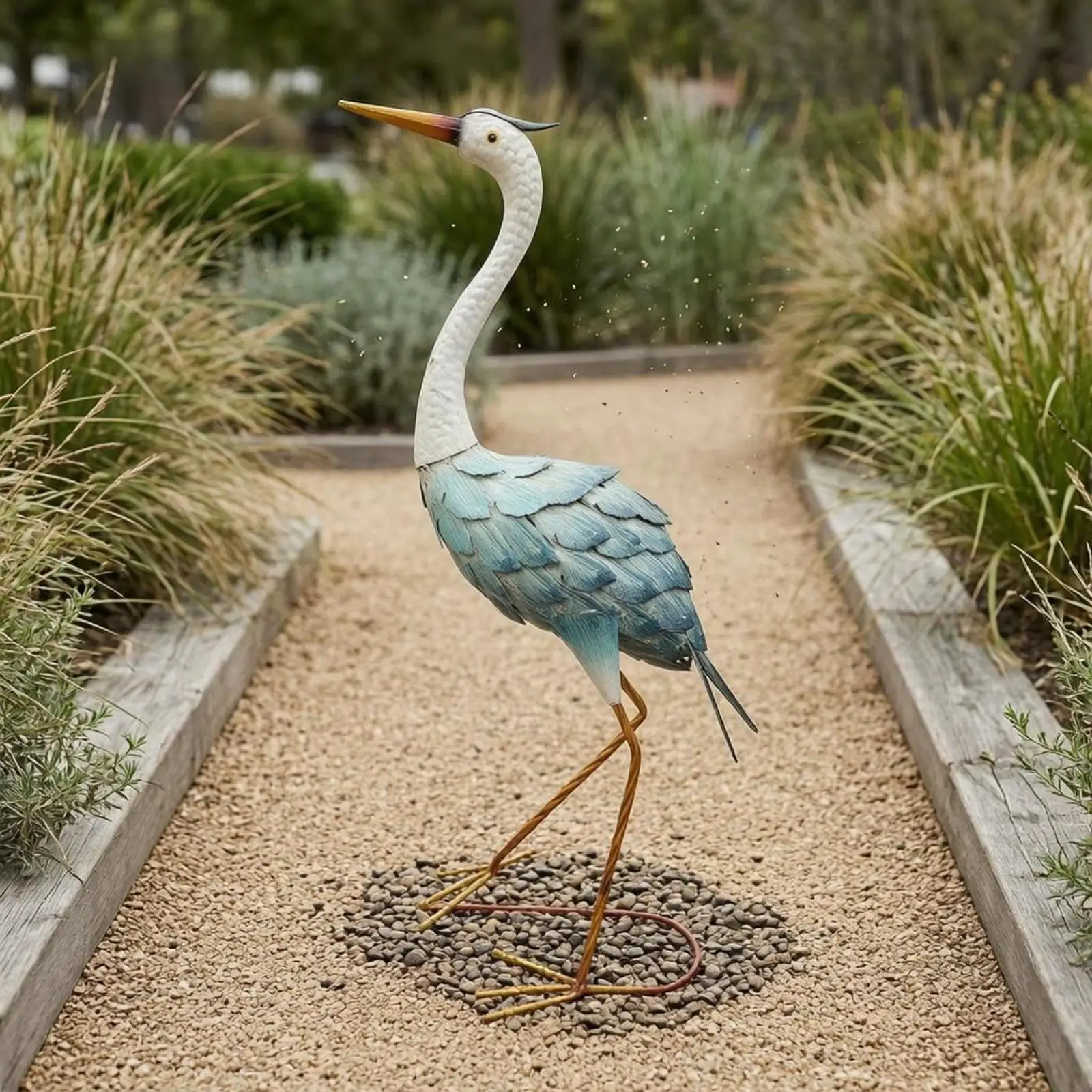 Decorative Metal Crane Figure Garden Statue Iron Animal Sculpture for Outdoor Landscape and Yard Display
