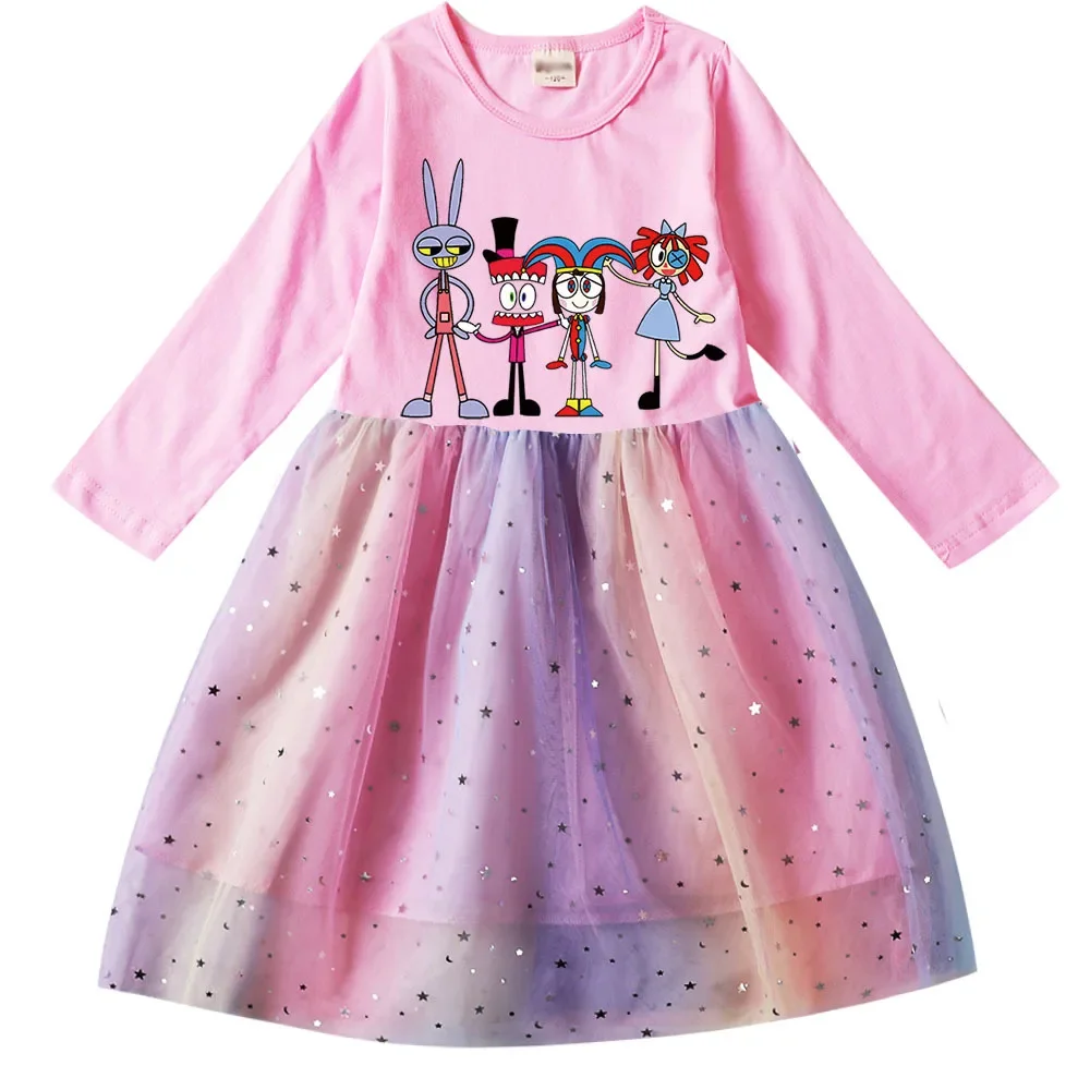 

New Pomni and Jax Clothes Kids Cartoon Circo Digital Ropa Dress Baby Girls Long Sleeve Casual Dresses Children Princess Vestidos