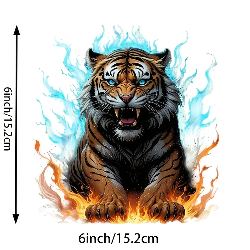 1Pc 2D Flat Fire Tiger Vinyl Sticker, Waterproof Decal For Car Motorcycle Laptop Bottle Phone Wall Cup Decor, Holiday Gift