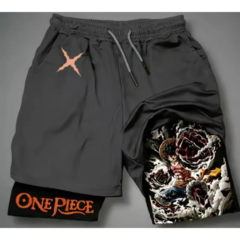 

One Piece men's summer shorts 2026 new Luffy cartoon printed football swimming breathable quick-drying two-in-one shorts